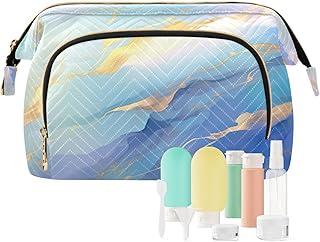 Kigai Marble Blue Gold Makeup Bag Cosmetic Ba...