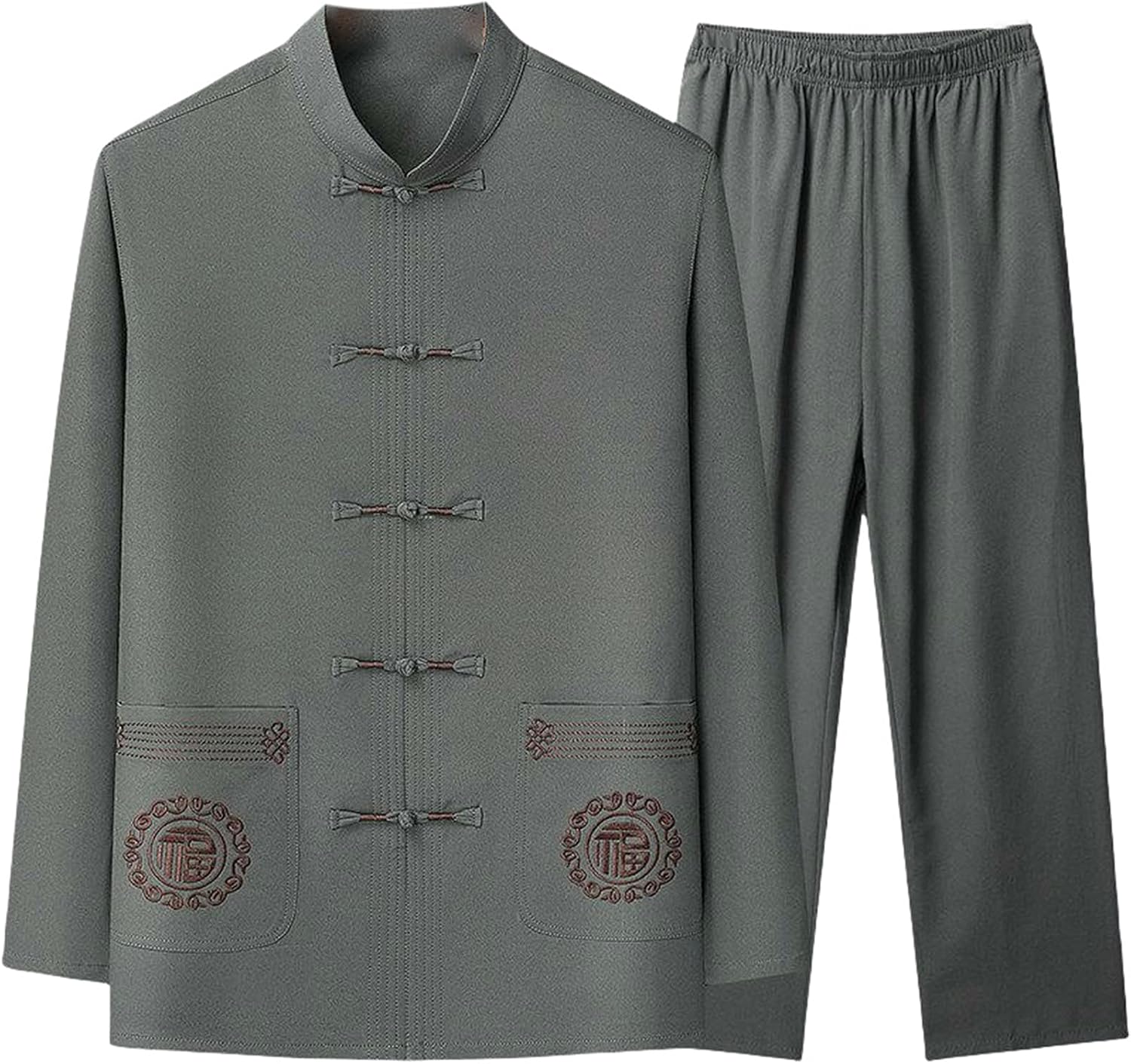 Men's Summer Tang Suit Chinese Style Long Sleeve Traditional Ice Silk Hanfu Set