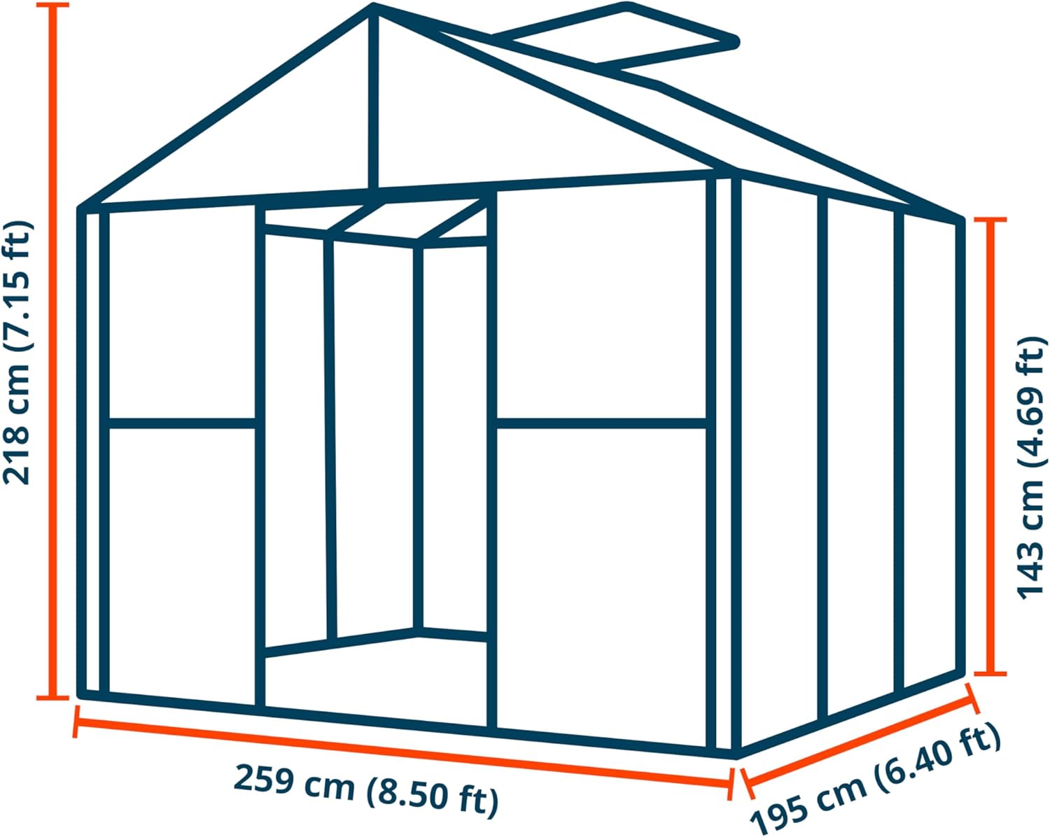 GFP Greenhouse Saphir 3 Aluminum Frame 8.5 x 6.4 ft Approx. 8 mm Polycarbonate Panels - with Bonus Base Frame and Automatic Vent Opener