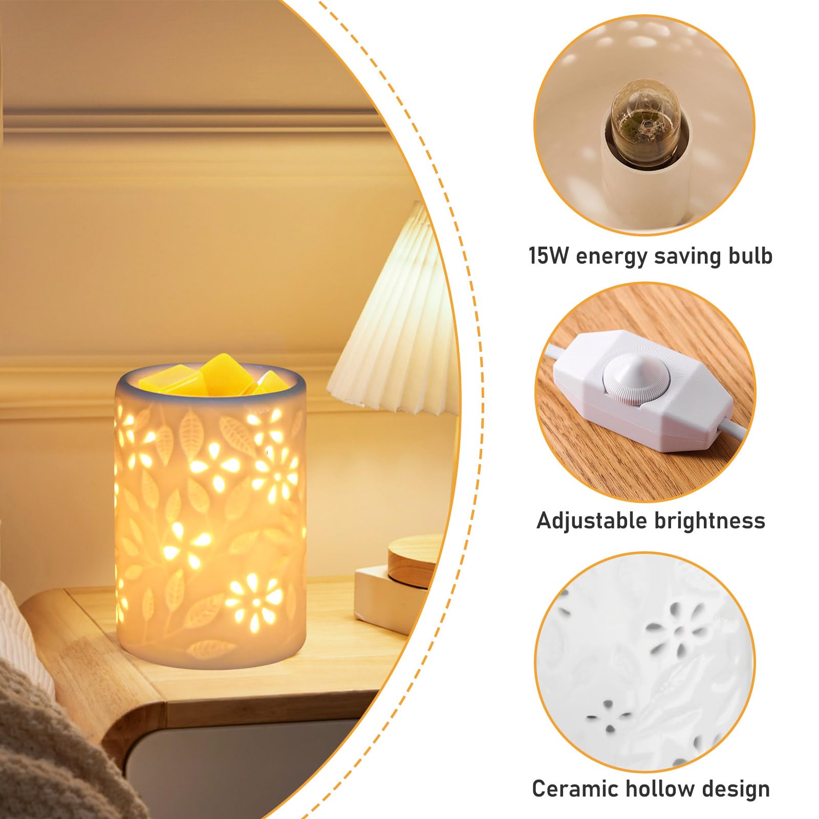 PORFOYO Calentador de cera - Lámpara de fragancia eléctrica de cerámica - Lámpara aromática para cera perfumada - Hornillo para aceites esenciales - Para oficina, yoga, dormitorio