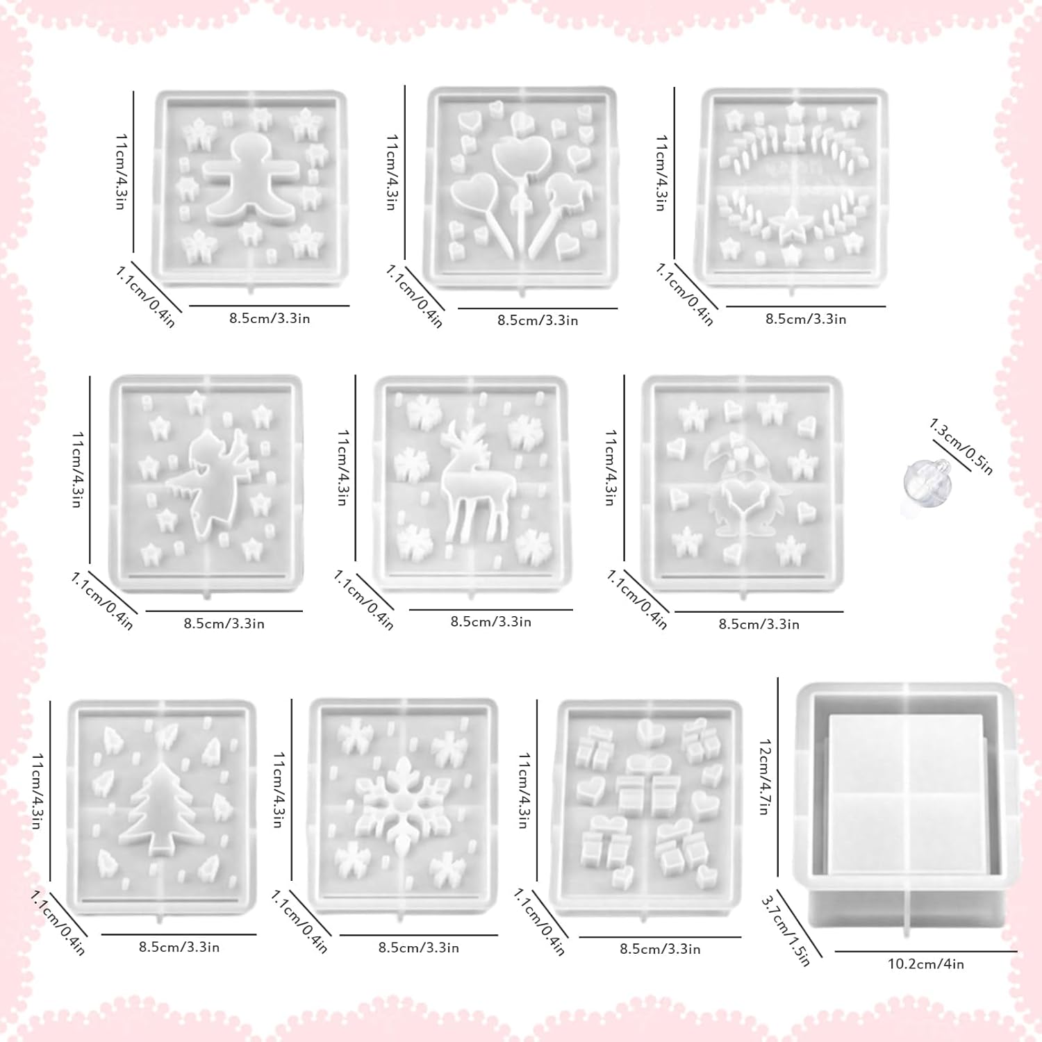 Christmas Gift Box Candle Molds, 10pcs Xmas Decorative Storage Containers Epoxy Resin Molds, Pull-Out Gift Box Silicone Molds for Home Decor Art Craft Present Storage (Mit Light)