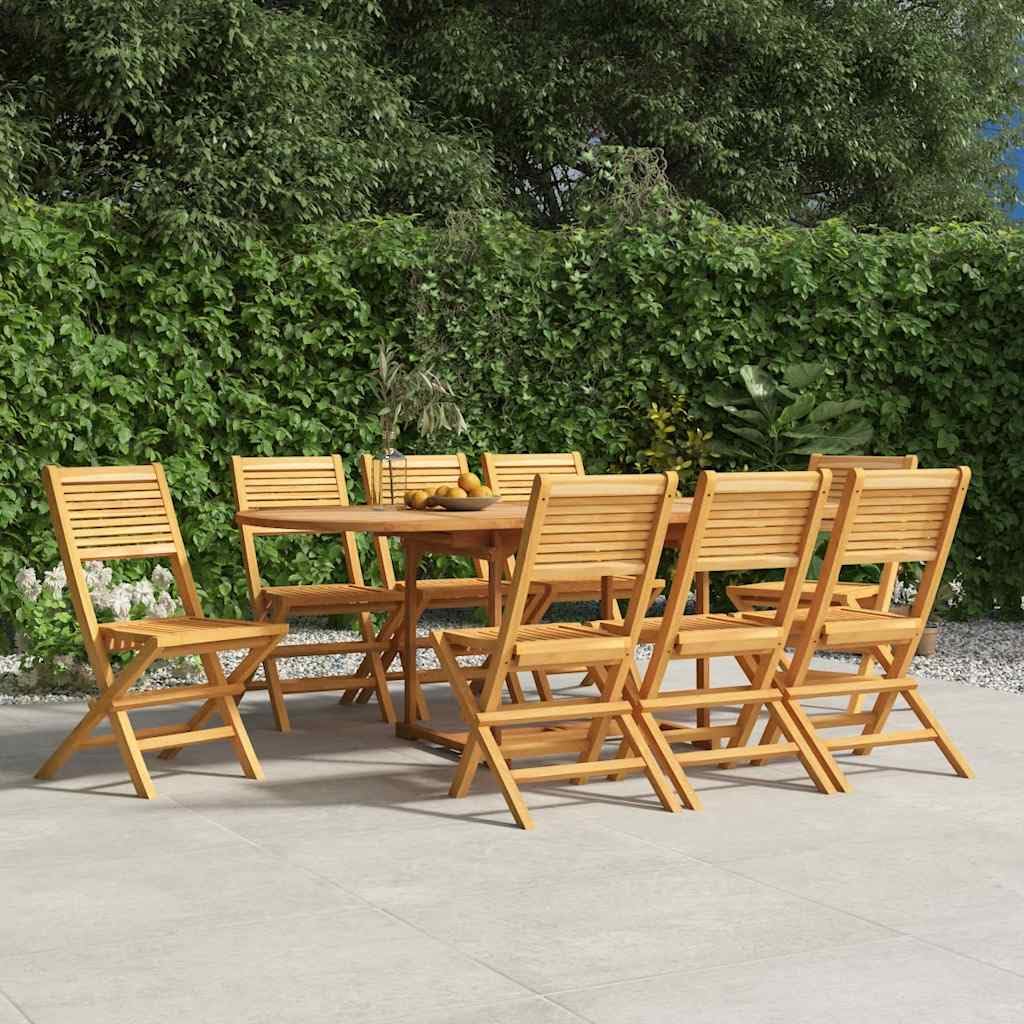 Set 8 Sedie da Giardino Pieghevoli in Legno Massello di Teak | Sedute salvaspazio pieghevoli in vero teak per arredare il giardino, balcone o patio durante i pranzi all'aperto.