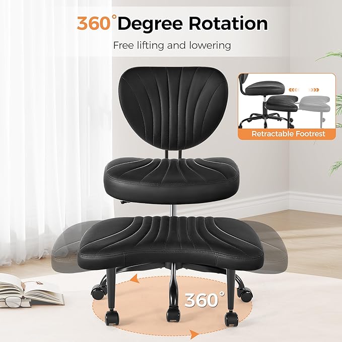 Silla de Oficina Ergonómica con Reposapiés y Giratoria Negra miniatura 5