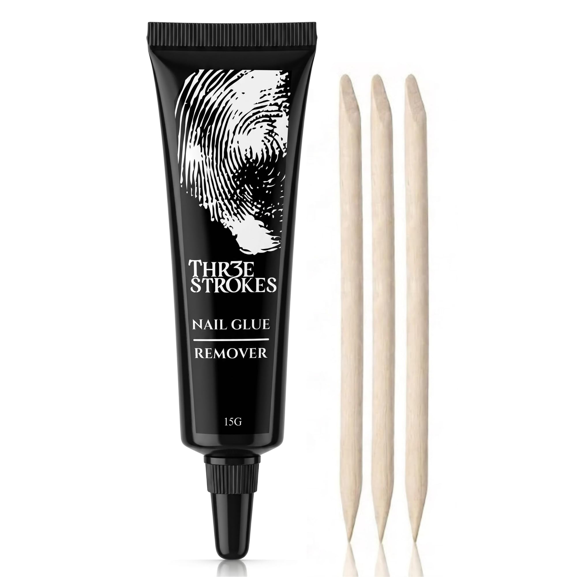 THR3E STROKES Nail Glue Remover for Press On Nails, Acetone-Free Nail Adhesive Remover with 3 Orangewood Sticks, Gentle Formula for Fake Nails, Nail Tips, Nail Glue Residue & Artificial Nails, 15g-picture-12