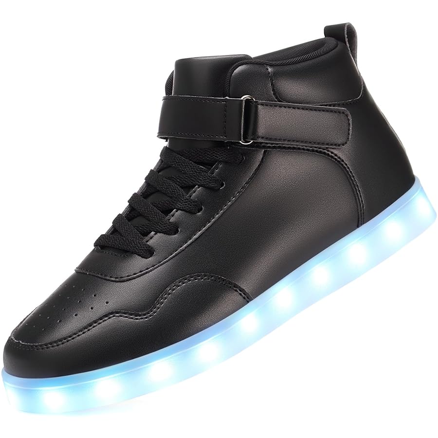 Various styles of LED light up shoes showing different types and color patterns