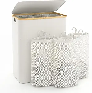 Hampers for Laundry Basket with Lid, 160L Extra Large Laundry Hamper 3 Section Dirty Clothes Hampers for Laundry Divided Laundry Basket Organizer for Bedroom,Laundry Room,Dirty Clothing Hamper,Beige