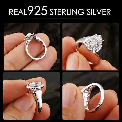 Vista 3 de Anillos de compromiso de moissanita para mujer, color D, VVS1, anillos de moissanita de diamantes de imitación creados en laboratorio para mujer