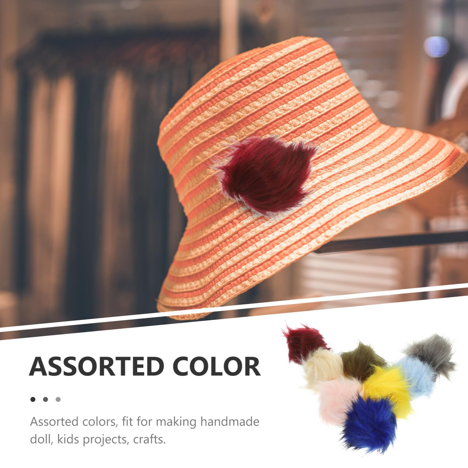 Healifty 24pcs Faux Fur Pom Pom Balls Fur Fluffy Pompom Ball with Elastic Loop for DIY Craft Hats Shoes Scarves Gloves Bag Key Chain Charms Accessories Random 10CM