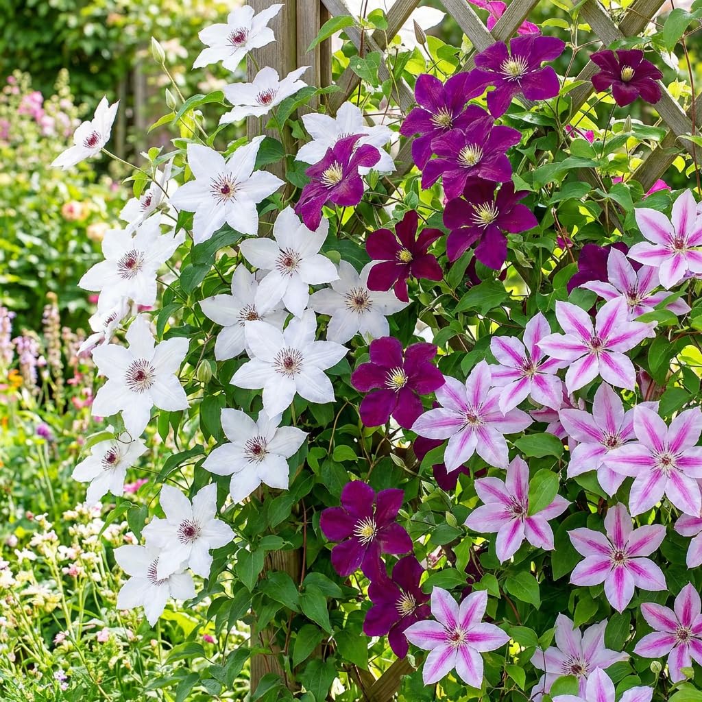 Clematis Tricilor Kollektion (3 Pflanzen), Mix von 3 Sorten, 1 von jeder Farbe, Winterhart und Mehrjährig, Stauden aus Holland (kein Samen, Zwiebeln und nicht künstlich)