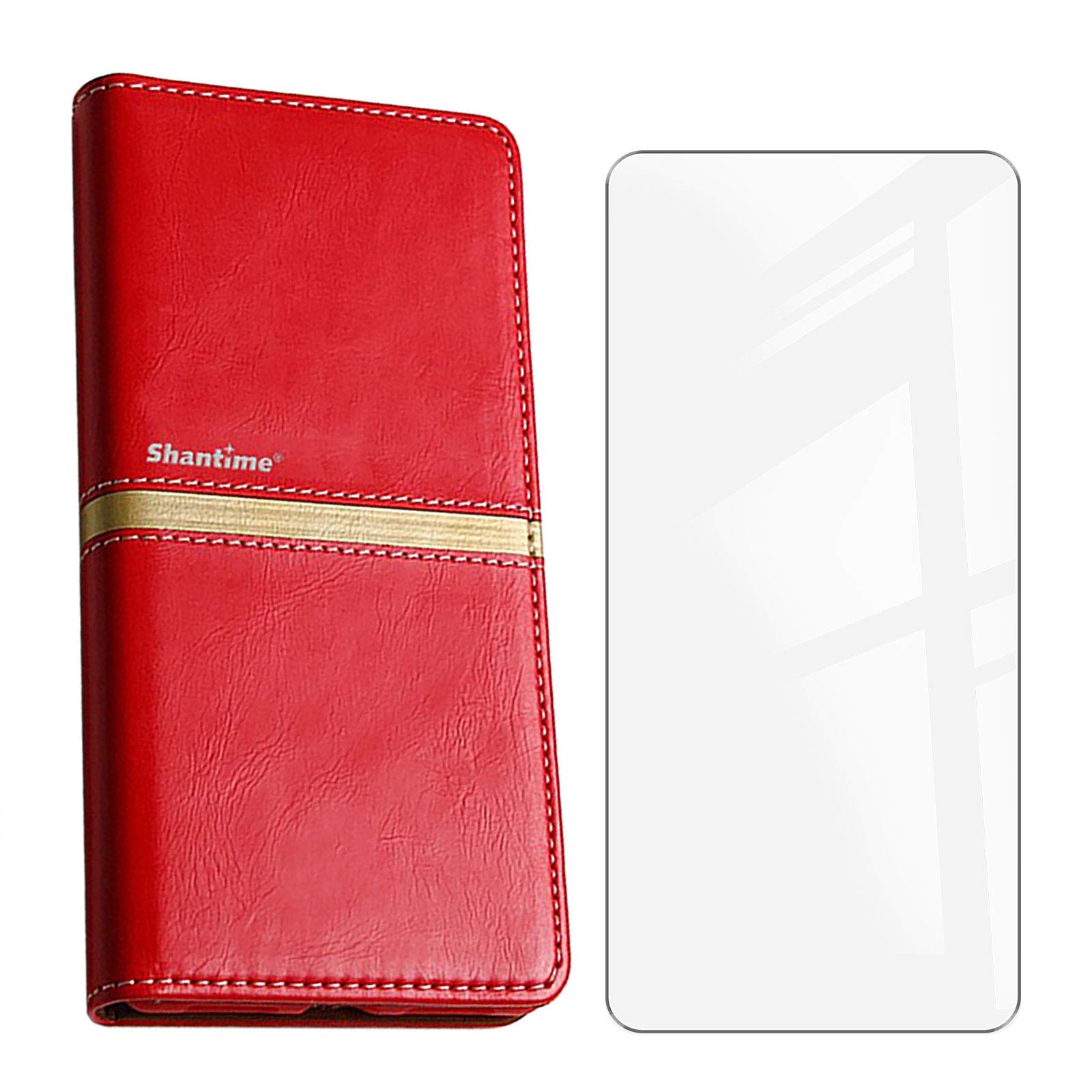 Case for Blackview A50 (6.09"), Wallet Case + Tempered Glass Screen Protector, with Stand and Credit Card Holder Flip Leather Phone Cover, for Blackview A50 Case - Red