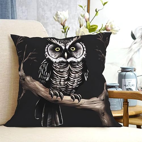 Fundas de almohada decorativas de 20 x 20 pulgadas para sofá, búho nocturno de doble cara, fundas de almohada cuadradas para sala de estar, funda de