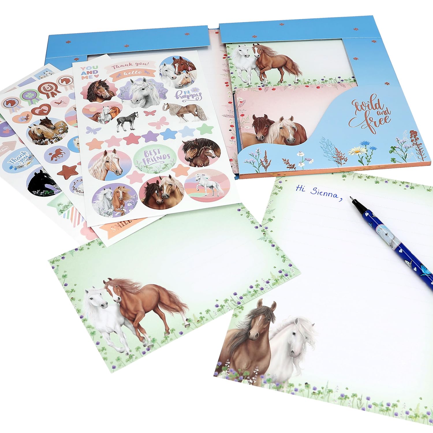Depesche Miss Melody Set Papier à Lettres Chevaux Fleurs Pochette