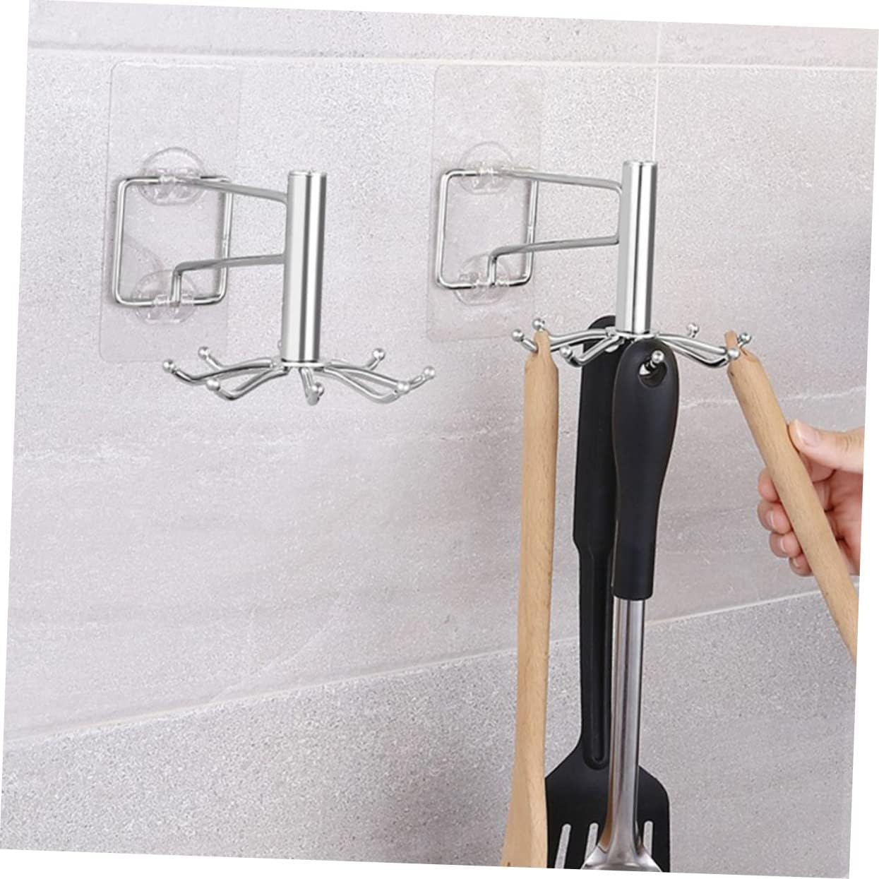 Kitchen Utensil Hangers Wall-Mounted Rotating Hooks Multi-Purpose Utility Hooks for Kitchen Organization