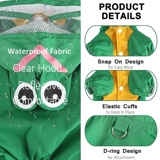 Foto 4 de 8 de SMALLLEE_LUCKY_STORE Lindo impermeable de rana para perros pequeños con capucha, anillo en D para correa