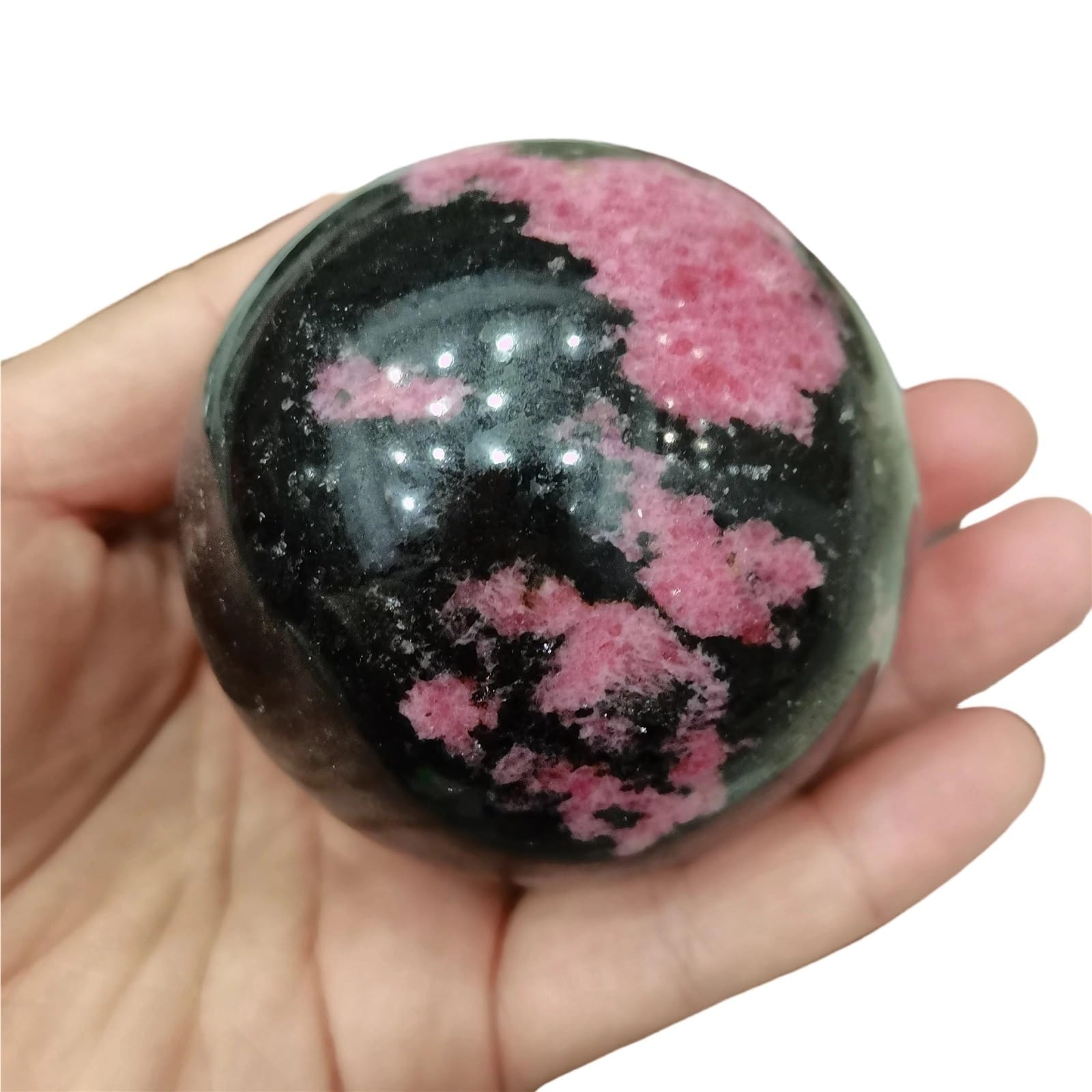 XZCASD Beautiful Natural Rhodonite Quartz Sphere Handcrafted Reiki Crystal Ball for Home and Office Decoration(90-100mm)