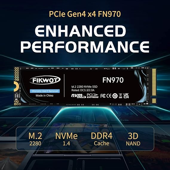 Fikwot FN970 1TB M.2 2280 PCIe Gen4 x4 NVMe 1.4 Internal Solid State Drive with Heatsink - Speeds up to 7,400MB/s, Configure DRAM Cache, Internal SSD