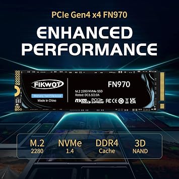 Fikwot FN970 1TB M.2 2280 PCIe Gen4 x4 NVMe 1.4 Internal Solid State Drive with Heatsink - Speeds up to 7,400MB/s, Configure DRAM Cache, Internal SSD