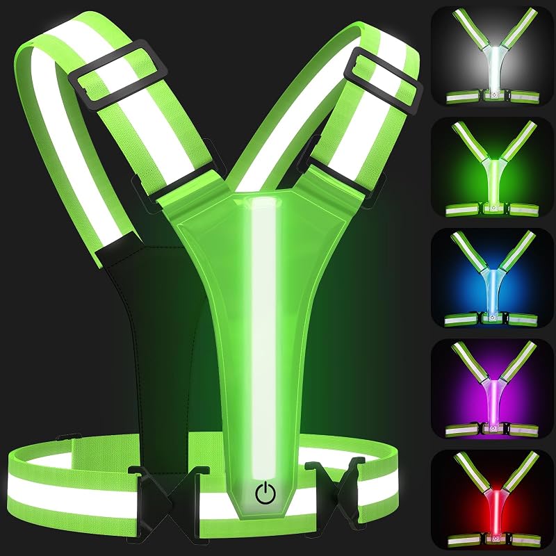 Chaleco reflectante LED Equipo para correr Chaleco reflectante iluminado en 5 colores | Para caminar de noche, andar en bicicleta, trotar, tamaño ajustable para hombres y mujeres, recargable y muy visible