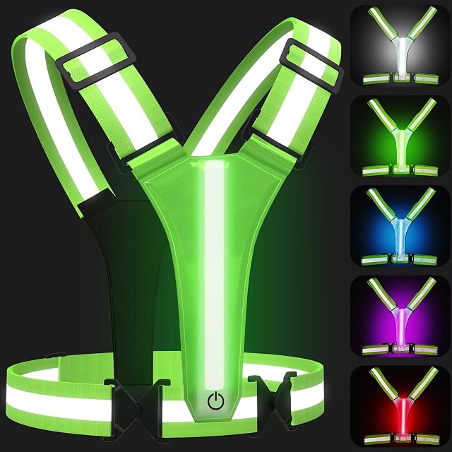 LED Reflective Vest Running Gear 5 Colors Lights Up Running Vest for Night Walking Cycling Jogging Adjustable Size