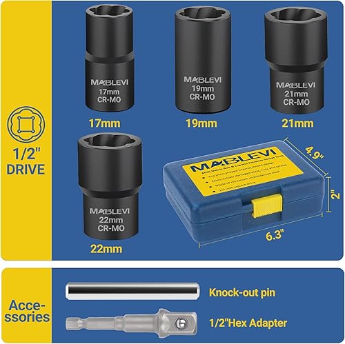 Miniatura 2 de Juego de extractor de tuercas de perno con barra de perforación central, 6 piezas de 12 pulgada, herramienta de extracción de tuercas de impacto de