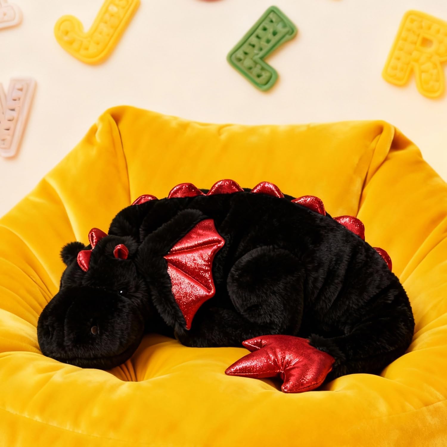 ARELUX Giant 50in 3Lb Big Black Dragon Large Stuffed Animals Cute Plush Toy Fuzzy Jumbo Dinosaur Pillow Plushies with Wings Cuddly Soft Green Pterosaur Plushie Gifts for Friends Family