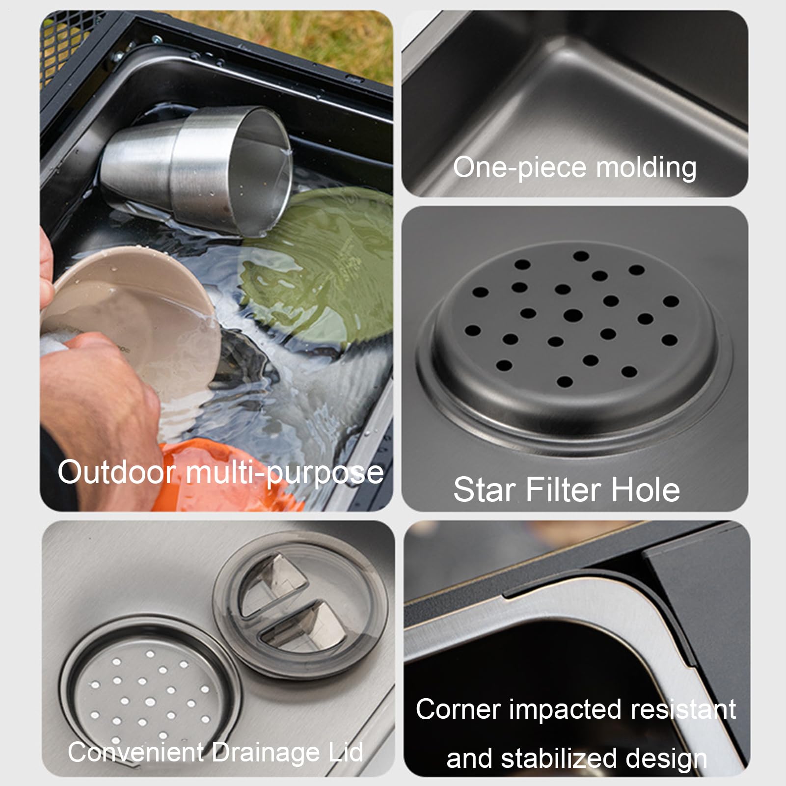 Fregadero exterior, fregadero RV,Pequeño fregadero de cocina de acero inoxidable | Cuenco de lavado versátil, plato de vajilla con tapón de drenaje para acampar al aire libre, picnic, RV, ba