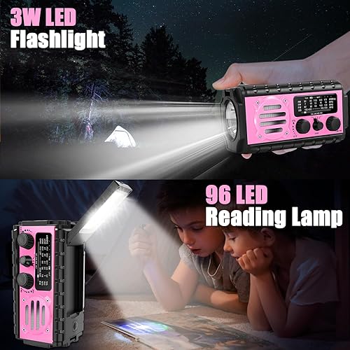 Miniatura 4 de Radio de emergencia de 74000 mWh con clima NOAA, radio de supervivencia portátil con manivela SWAMFM con batería solar recargable de carga rápida,