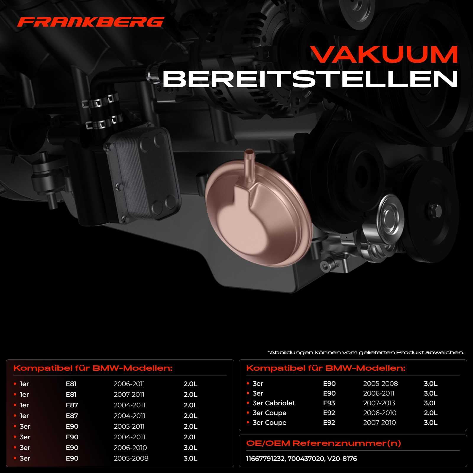 Frankberg Vakuumpumpe Vacuumpumpe Kompatibel mit 1er E81 3er 3er Cabriolet 3er Coupe 3er Touring 5er 5er Touring 5er Touring 6er 6er Cabriolet 7er X3 X5 Replace# 11667791232