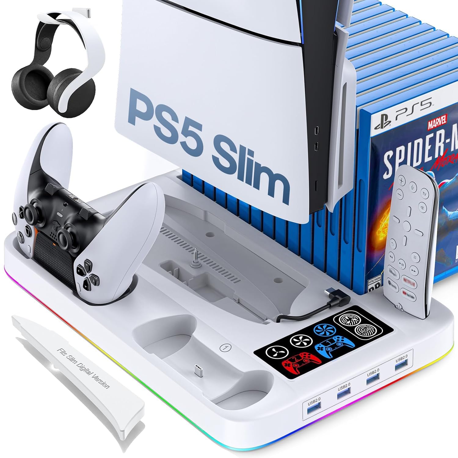 New World For PS5 Slim Cooling Stand for 2023 PS5 Slim Disc & Digital Version, Play station 5 Slim Cooling Station with Silent Turbofan & Controller Charger, LED Light, USB HUB,For PS5 Slim Must have Accessories (B0BBSNH3HM) Amazon Price History, Amazon Price Tracker
