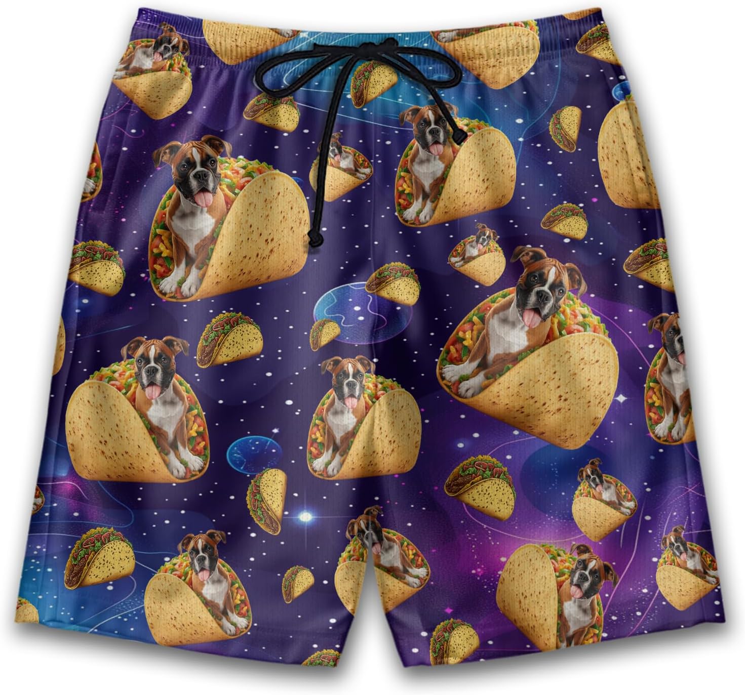 V-DECORPARKS Taco Dog Mens Swim Trunks - Funny Hawaiian Beach Mens Swim Shorts, Drawstring Lightweight Boardshorts PA60