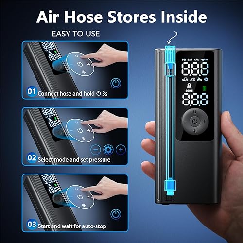 Miniatura 3 de Inflador de neumáticos, compresor de aire portátil, bomba de aire inalámbrica de inflado 3 veces más rápido para neumáticos de automóvil con medidor