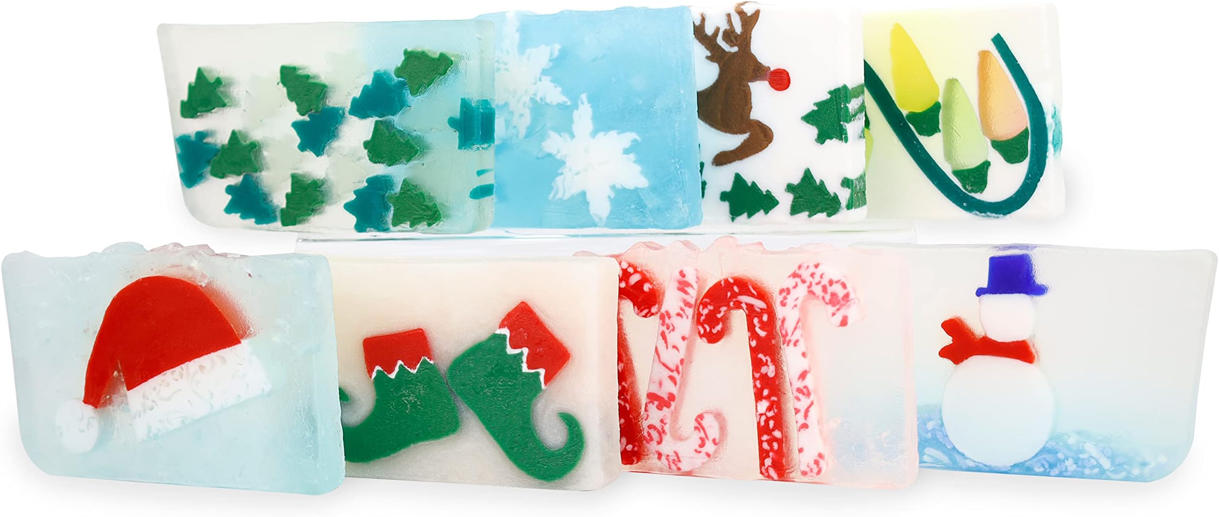 Primal Elements Assorted Variety Soap Bar Holiday Bundle, Glycerin Soap, Moisturizing for Hands, Face, and Body, Gift for Him/Her, Fun Stocking Stuffer, Christmas Favorites - Pack of 8