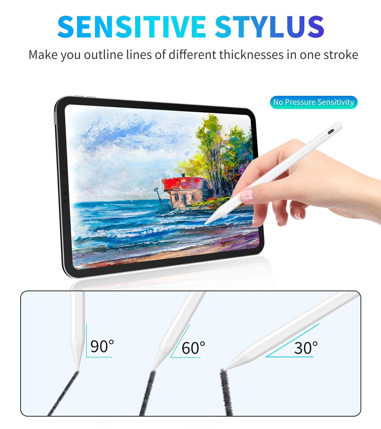 MMK iPad Pen (2018-2025), With Palm Rejection & Tilt Sensitive & Fast Charging, Stylus Pen for iPad Air 5/4/3/11'' M2/M3,iPad 11 A16/10/9/8/7/6, Pro 12.9/11/13'' M4, Mini 5/6/7