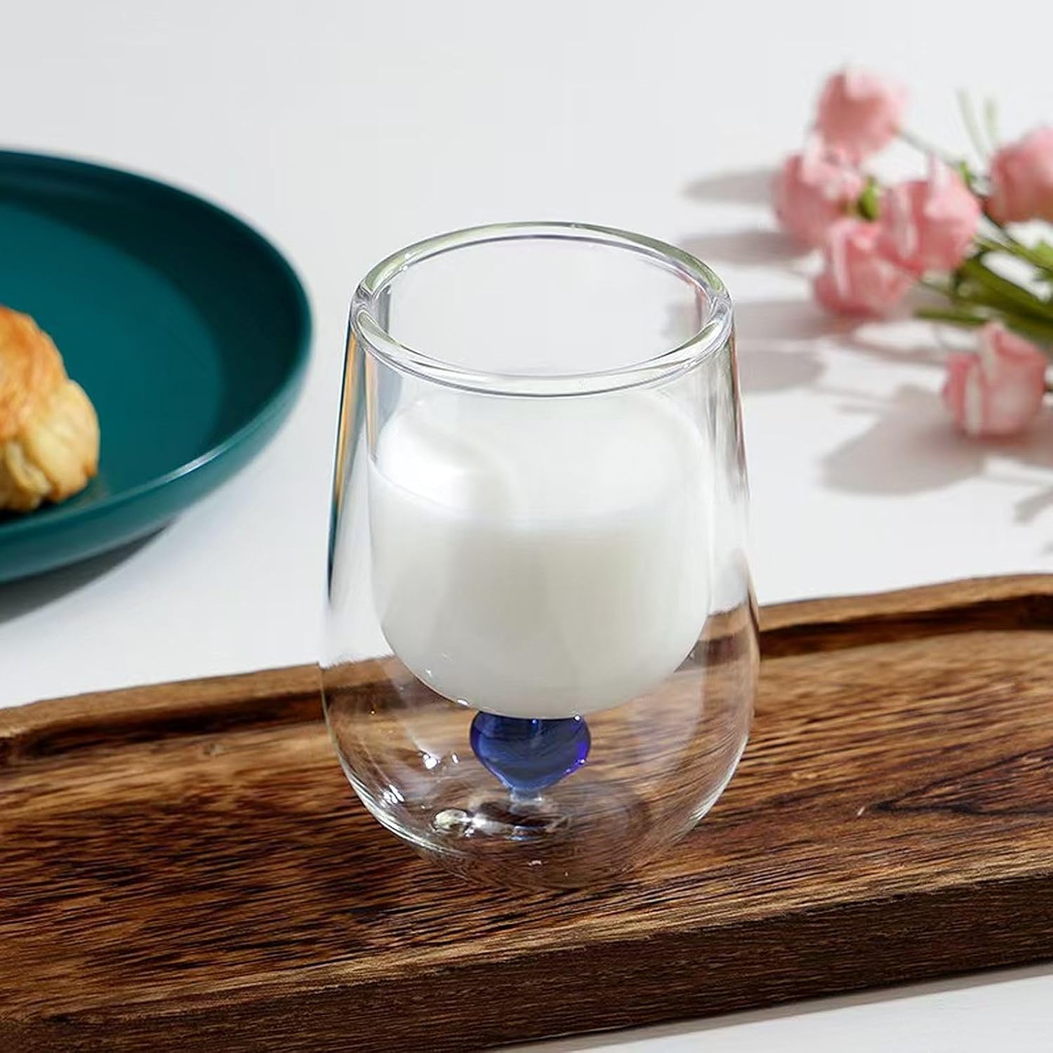 8.5oz Cute Love Mug,Couple cups, Double Wall Glass Coffee Glass Cup, Suitable for Valentine's Day, Mother's Day, Birthday Gifts for Girls (Blue Love)