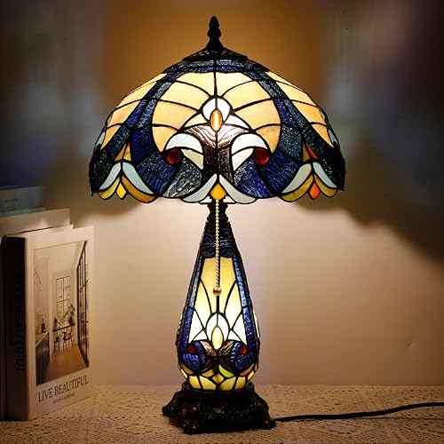 Miniatura 11 de Tiffany - Lámpara de mesa de vitrales de 12 x 19 pulgadas, jarrón para madre e hija, luz nocturna para dormitorio, mesita de noche, lectura, hogar,