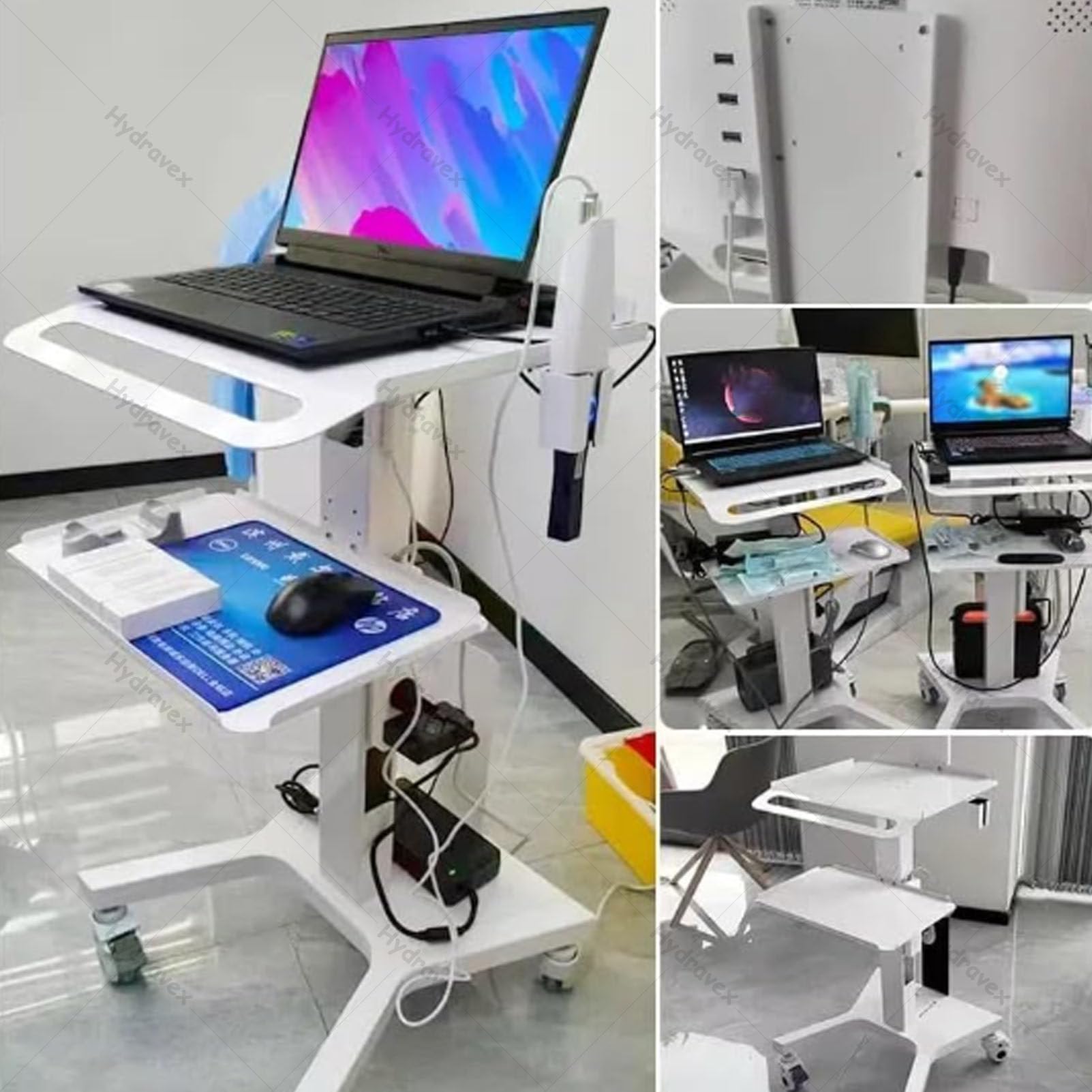 Wózek medyczny, dwuwarstwowy wózek, mobilna stacja robocza do domowego biura i spotkań, stojak na sprzęt do salonu i spa