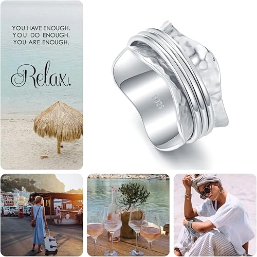 Miniatura 6 de Anillo de ansiedad de plata de ley 925 con cuentas, anillos giratorios para mujeres, anillos de ansiedad para la preocupación