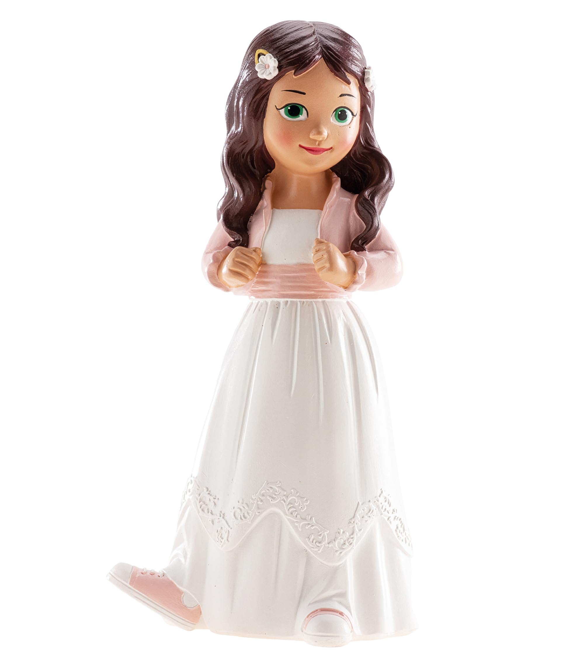 dekora – First Communion Cake Topper Figure Girl with Jacket 15,6 cm, Christening & Celebration Cake Decoration