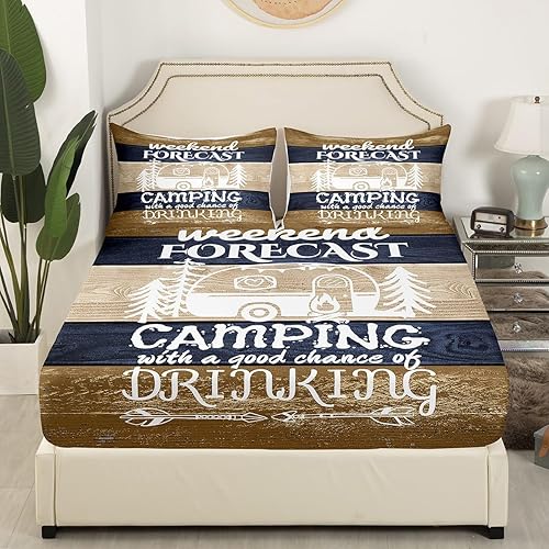 Vista 130 de Erosebridal Sábanas rústicas de granja, sábanas de camping feliz, juego de sábanas para decoración de cámper para niños, adolescentes, mujeres
