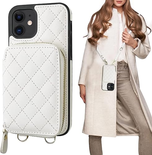 Bocasal Funda tipo cartera cruzada para iPhone 1212 Pro, bloqueo RFID, de piel sintética, con cremallera, bolso cartera con tapa plegable, funda