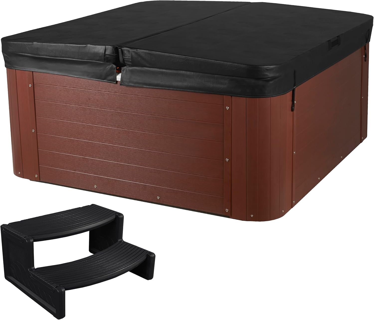 Hot tub with insulated cover and steps