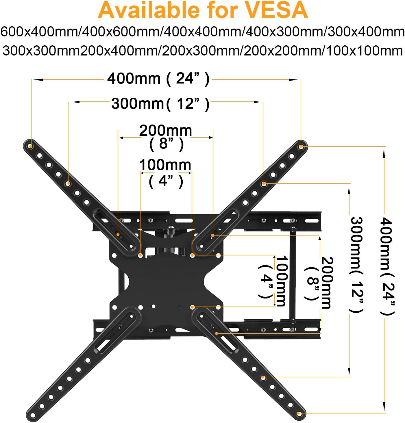 TV Wall Mount Full Motion TV Mount Bracket for Most 28-70 Inch Flat Curved TV Wall Mount TV with Articulating Arms Max VESA 600X400mm - Weight Capacity Up to 110Lbs