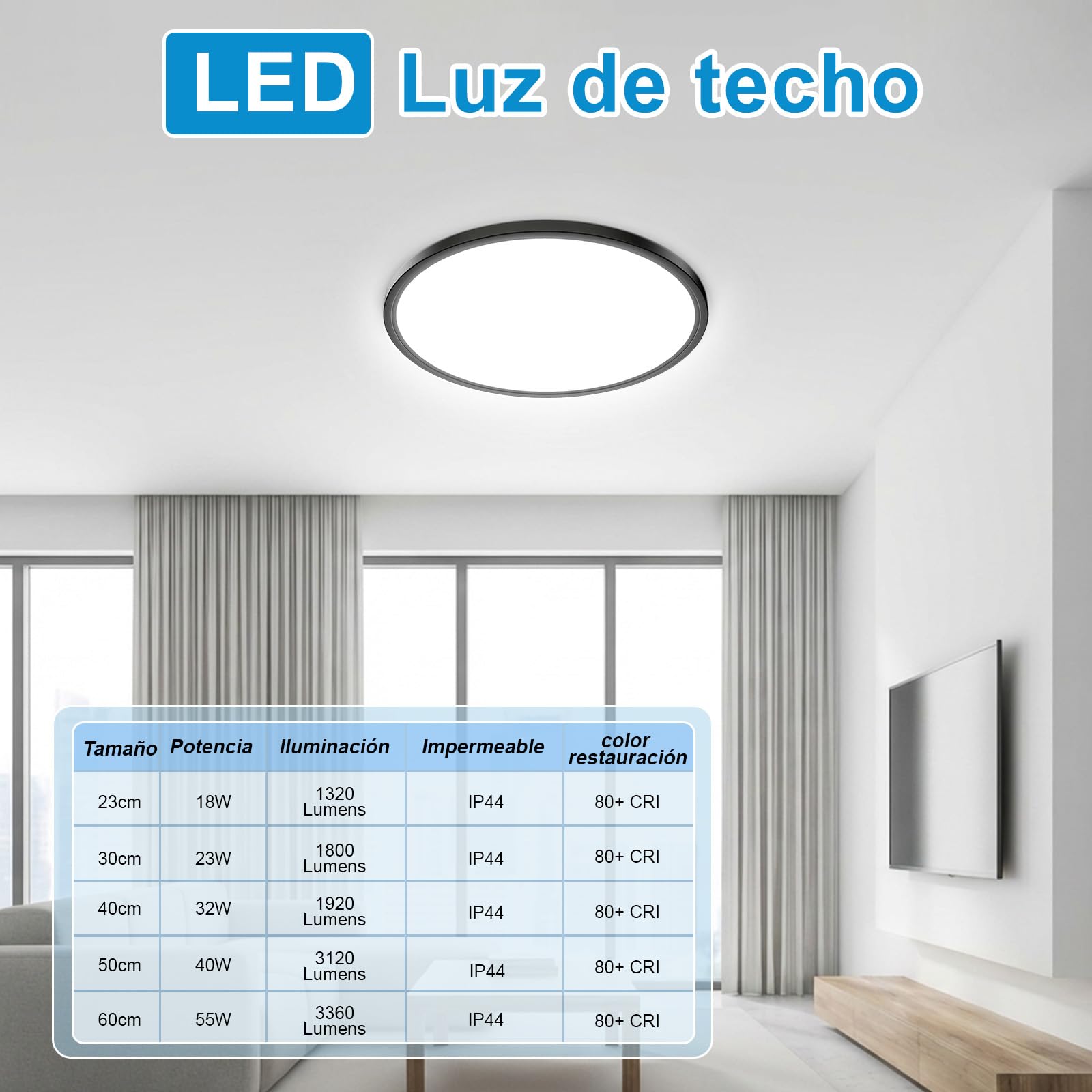Yexati LED Deckenleuchte 36W 6000K/4000K/3000K, 3200LM IP54 Ultra Dünn Deckenlampe, Flach Rund Modern Badezimmer Lampe Schwarz Küchenlampe für Flur Schlafzimmer Balkon Wohnzimmer Küche Keller Ø40CM