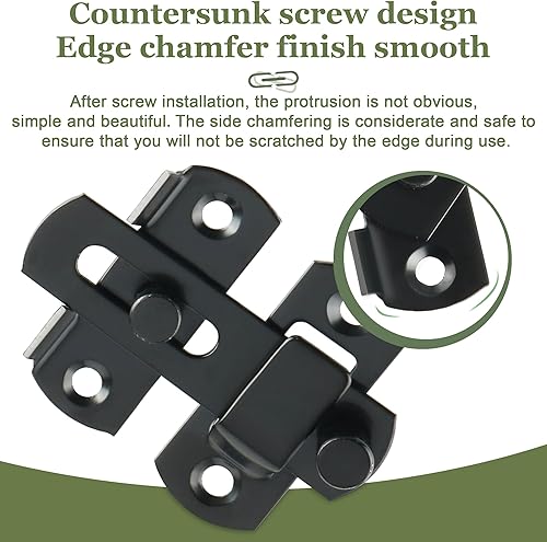 Miniatura 5 de Alise 2 pestillos de puerta de acero inoxidable de 3 pulgadas, cerradura antirrobo, cerradura de puerta de seguridad para valla de madera, acabado