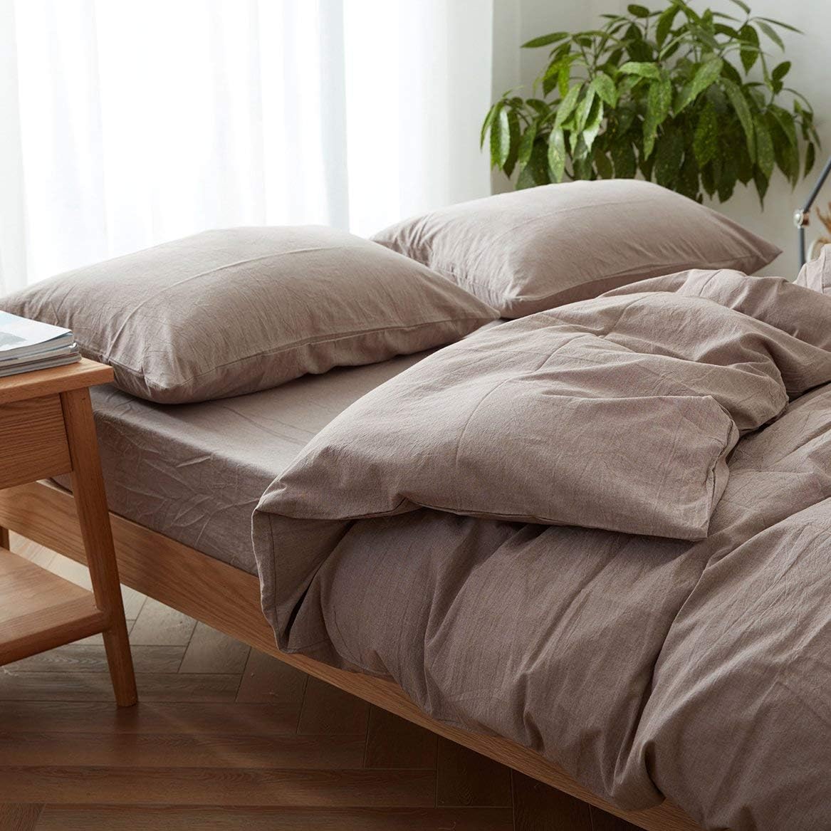 FACE TWO FACE 3-Piece Duvet Cover Twin 100% Washed Cotton Duvet Cover,Ultra Soft and Easy Care,Simple Style Bedding Set (Twin, Purple Bean Paste): Home & Kitchen