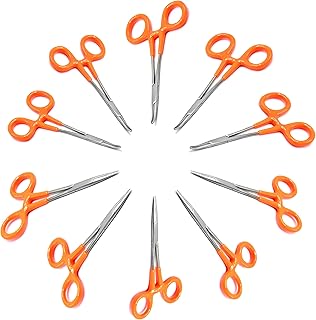 AAProTools Orange PVC Grip 10-Pack Mosquito Hemostat Locking Forceps, 5 Curved & 5 Straight, Stainless Steel, 5-Inch
