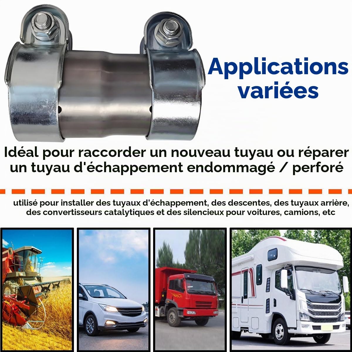Raccord Réducteur pour Tuyau d'échappement 40mm à 45mm Connecteur de Tuyau Collier échappement Tuyau de Raccordement Réducteur Acier Inoxydable Collier de Serrage Réduction