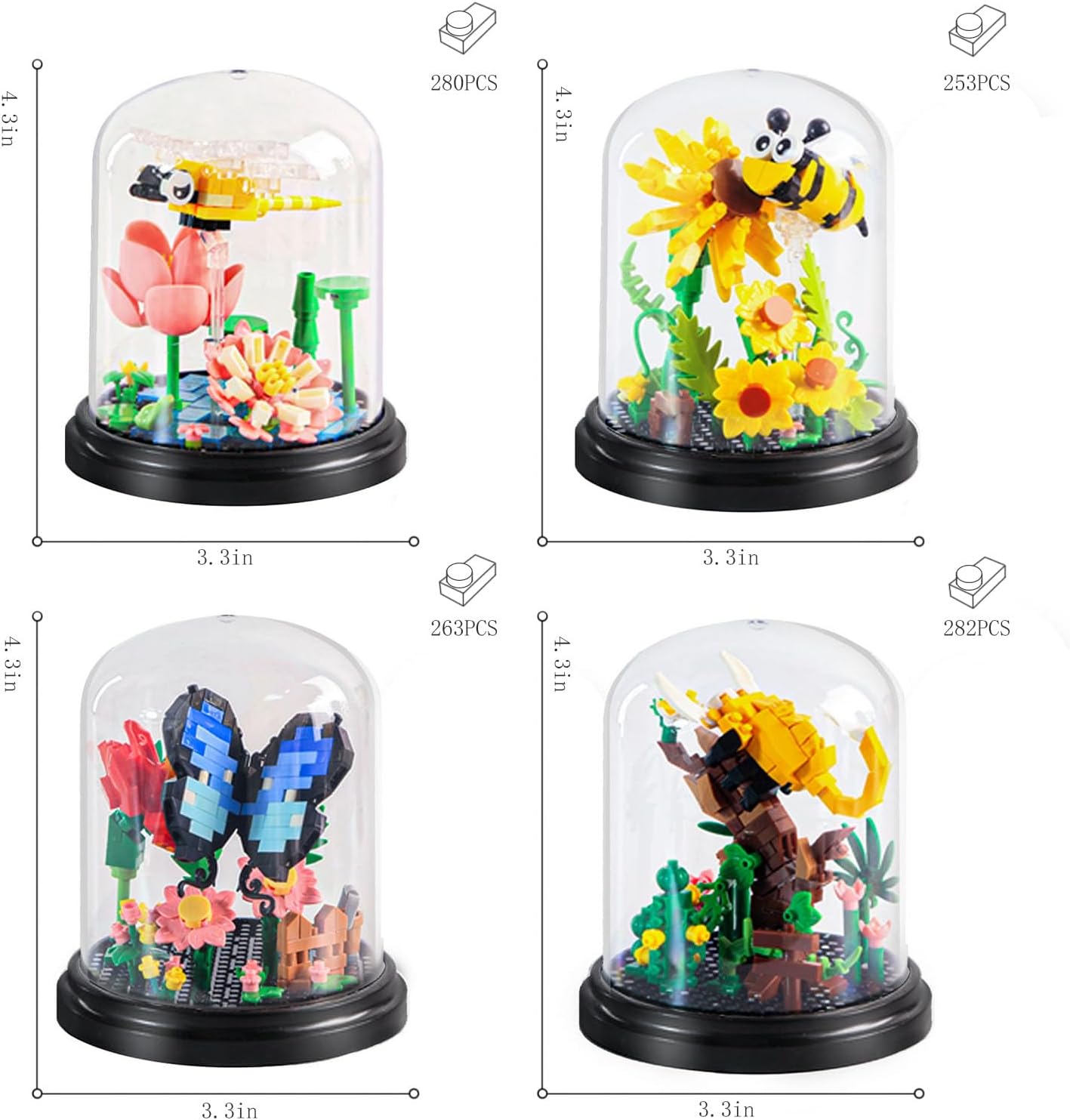 Insect Flowers Collection Micro Building Toy Set with Dust Cover, Flower Plants Bug Botanical Set for Nature Decor, Bug Building Office Home Decorative, Plant Decor Birthday Gift for Adults Kids