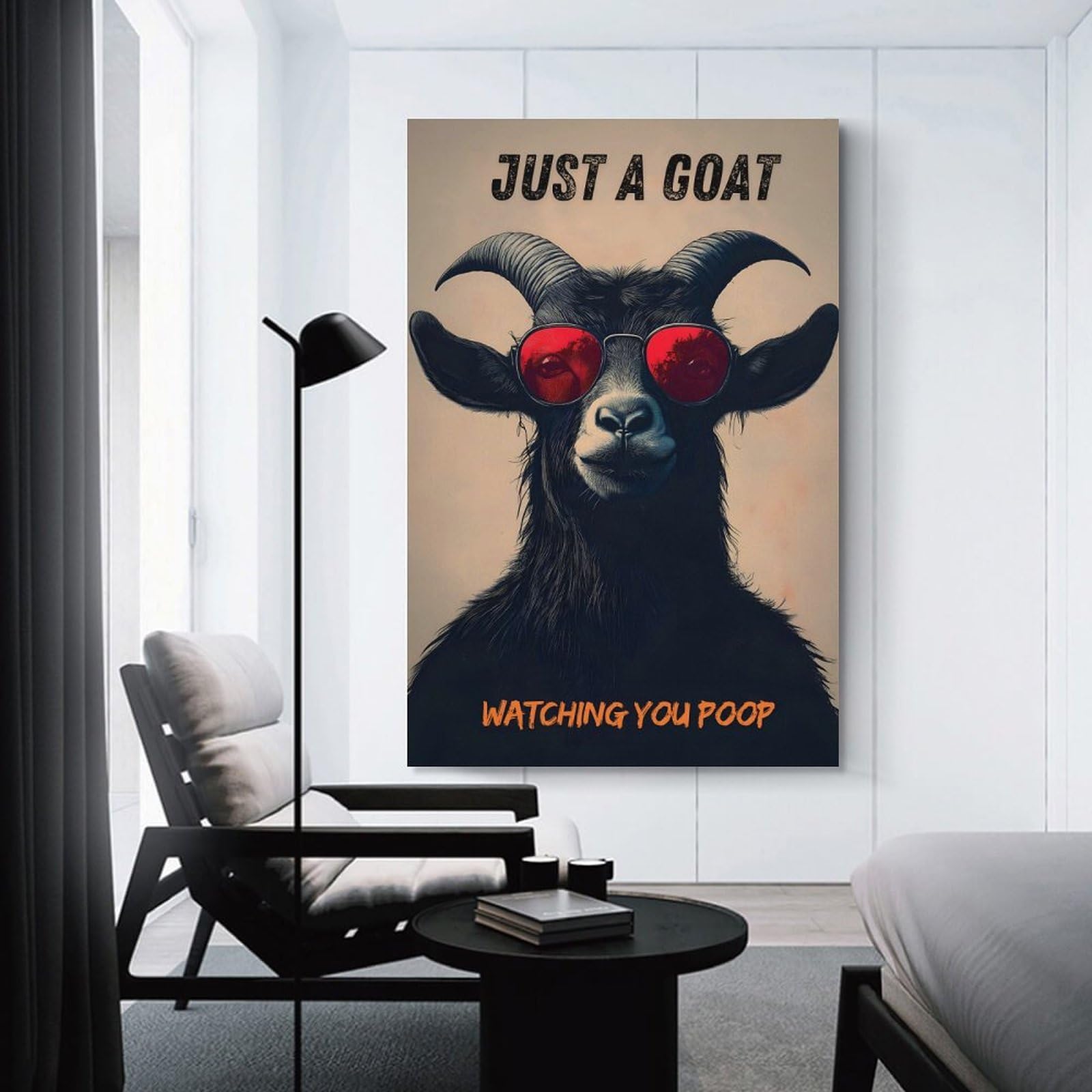Junmoney Unframe-Style-12 Canvas Wall Decor Toilet Goat, 24X36inch(60X90cm), For Home Lounge, Bedroom Or Reading Nook, Eye Catching Artwork For Blank Walls