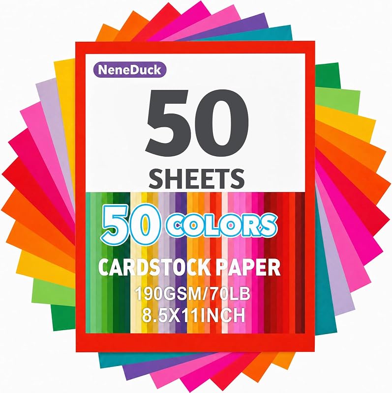 8.5x 11 190 gsm Colored Construction Paper, 50 Sheets 50 Assorted Colors | Teacher School Supplies & Classroom Must Haves, Card Making Craft Supplies, Cardstock for Scrapbook